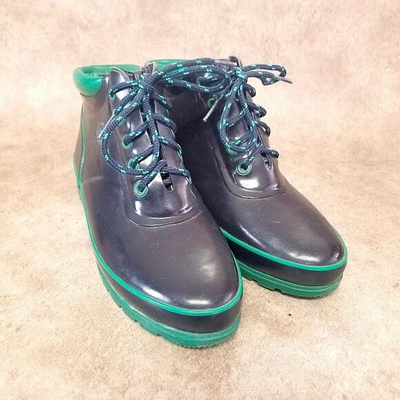 Sporto Womens   Size 8 Blue Green Rubber Lace Up Rain Boot Ankle Booties - Picture 9 of 9